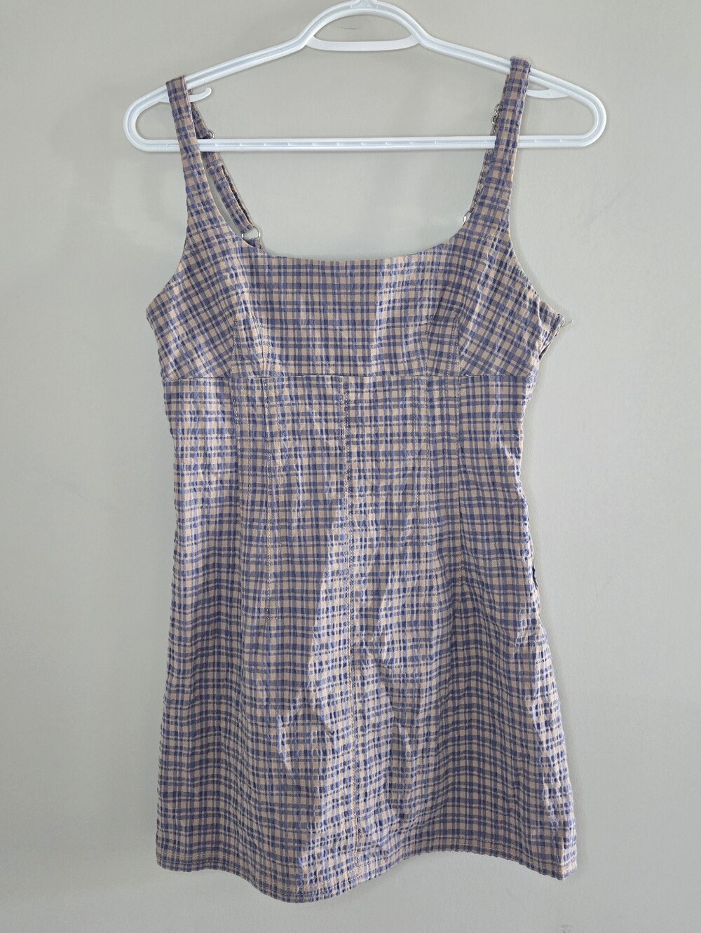 BDG by UO lived in plaid mini dress, square neck, pinafore seams, small + new